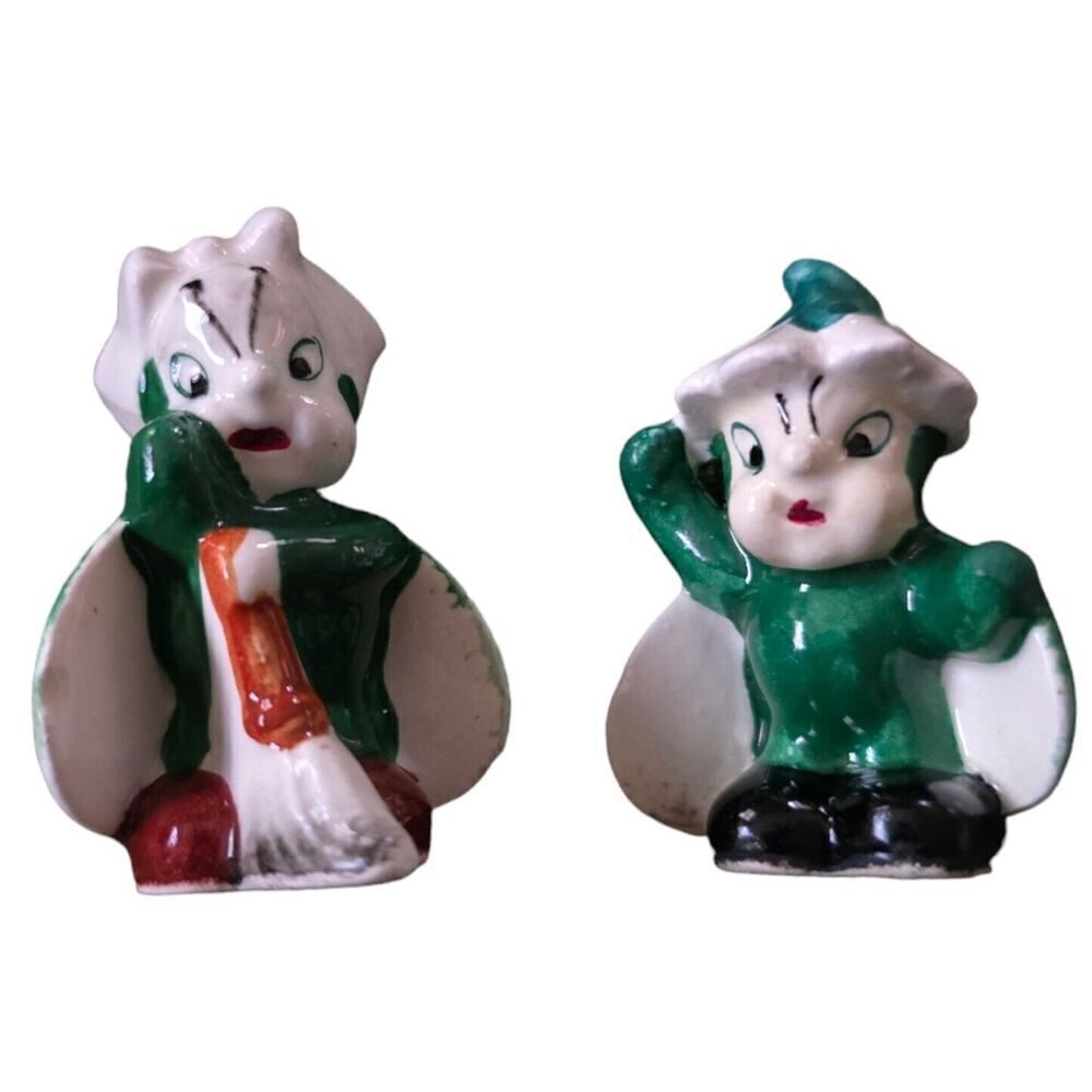 Vintage Anthropomorphic Occupied Japan Lady Bug Figurine sweeping bug Pixie